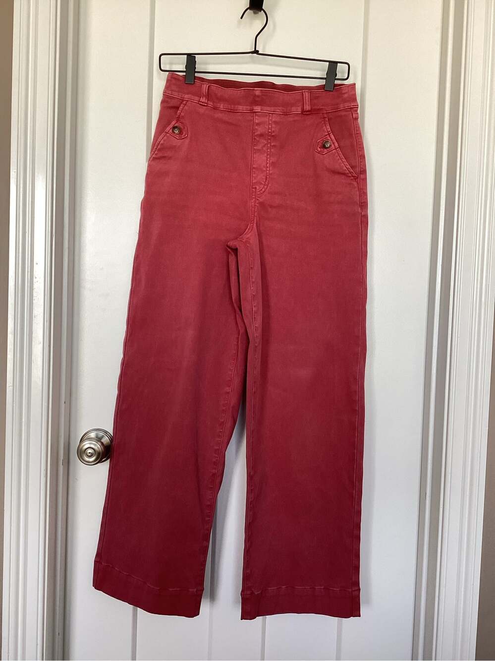 Spanx Salmon Red Stretch Twill Cropped Wide Leg Pants size M